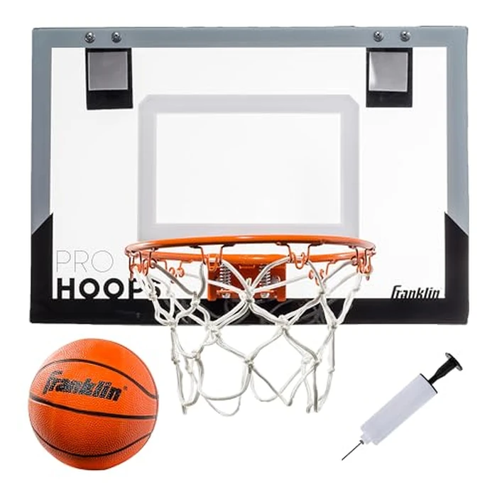 Franklin Sports Over The Door Mini Basketball Hoop - Slam Dunk Approved Steel Rim Indoor Hoop - Shatterproof Backboard - No Tools Setup for Bedroom + Office - Includes Ball + Pump - Black by Franklin Sports - Image 1