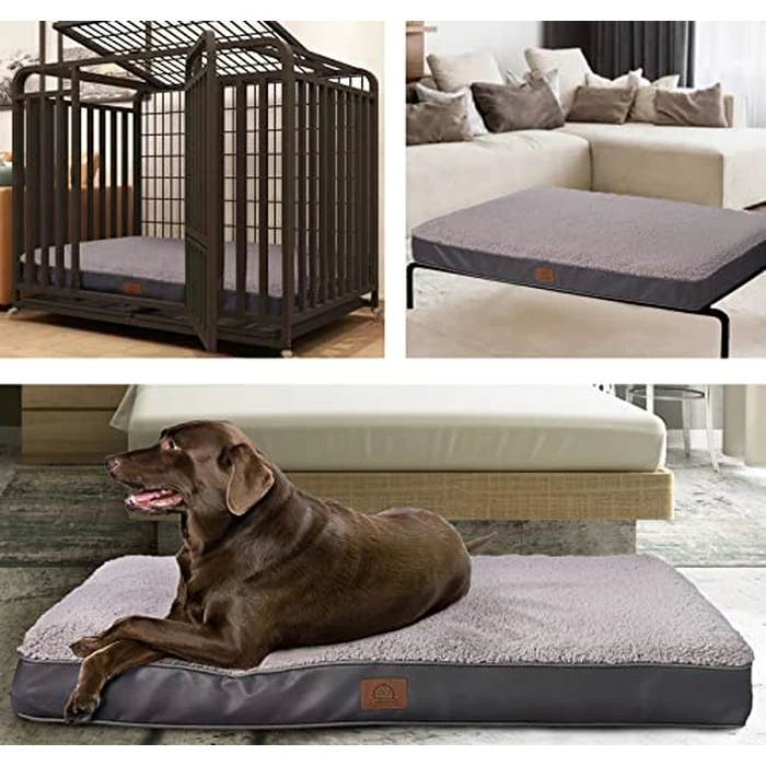 Sunheir Orthopedic Dog Bed for Medium Dogs, Waterproof Deluxe Plush Dog Crate Bed with Removable Washable Cover & Anti-Slip Bottom, Egg Crate Foam Pet Bed Mat, Grey, (30.0" L x 20.0" W x 3.0" Th) by Sunheir - Image 6