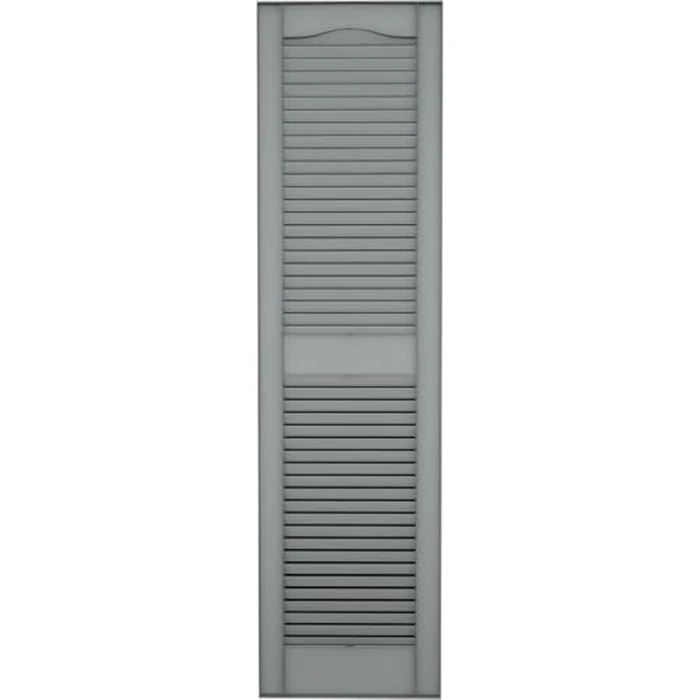 14 1/2"W x 36"H Lifetime Vinyl, Standard Cathedral Top Center Mullion, Open Louver Shutters, w/Installation Shutter-Lok's & Matching Screws (Per Pair), Platinum by Ekena Millwork - Image 5