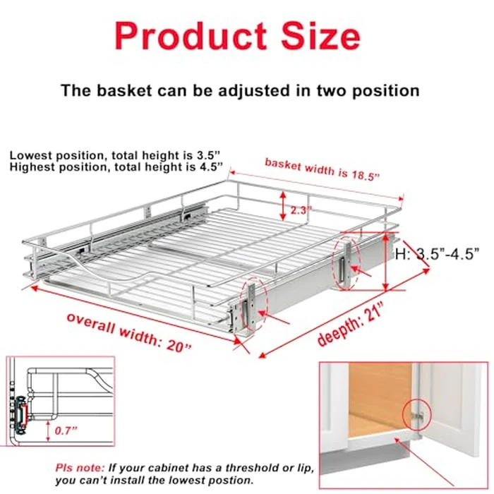 DINDON Pull Out Cabinet Organizer, (20" W x 21" D) Heavy-Duty Metal Sliding Drawer Shelf, Bathroom Under Sink Kitchen Cabinets Organizer and Storage Slide Out Shelves, Chrome, 1 Tier, 2 Pack by DINDON - Image 1
