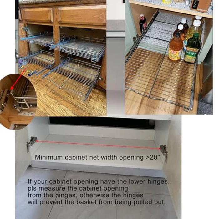 DINDON Pull Out Cabinet Organizer, (20" W x 21" D) Heavy-Duty Metal Sliding Drawer Shelf, Bathroom Under Sink Kitchen Cabinets Organizer and Storage Slide Out Shelves, Chrome, 1 Tier, 2 Pack by DINDON - Image 2