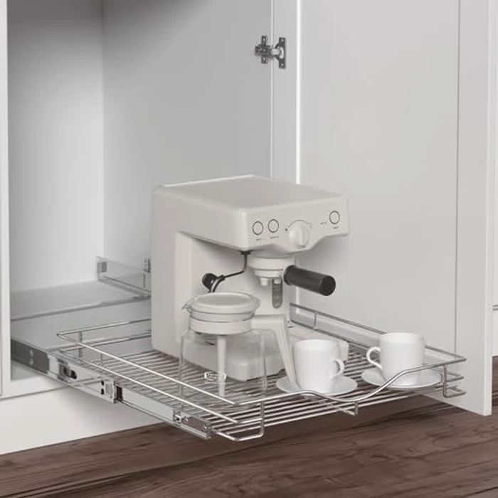 DINDON Pull Out Cabinet Organizer, (20" W x 21" D) Heavy-Duty Metal Sliding Drawer Shelf, Bathroom Under Sink Kitchen Cabinets Organizer and Storage Slide Out Shelves, Chrome, 1 Tier, 2 Pack by DINDON - Image 3