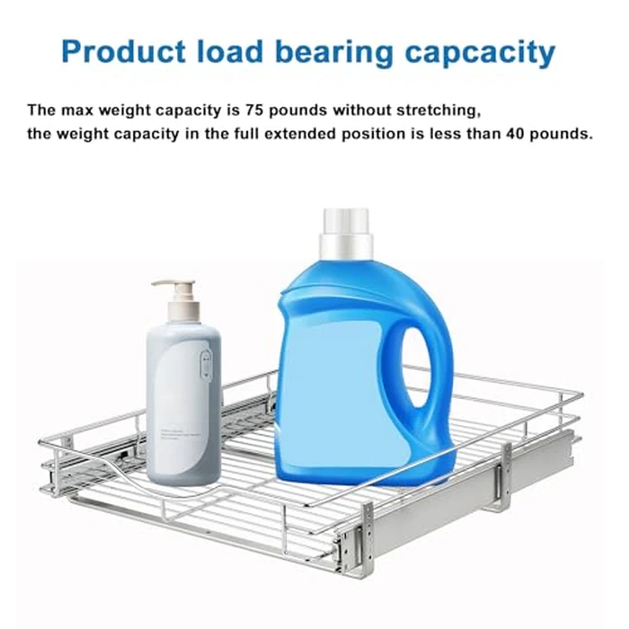 DINDON Pull Out Cabinet Organizer, (20" W x 21" D) Heavy-Duty Metal Sliding Drawer Shelf, Bathroom Under Sink Kitchen Cabinets Organizer and Storage Slide Out Shelves, Chrome, 1 Tier, 2 Pack by DINDON - Image 5