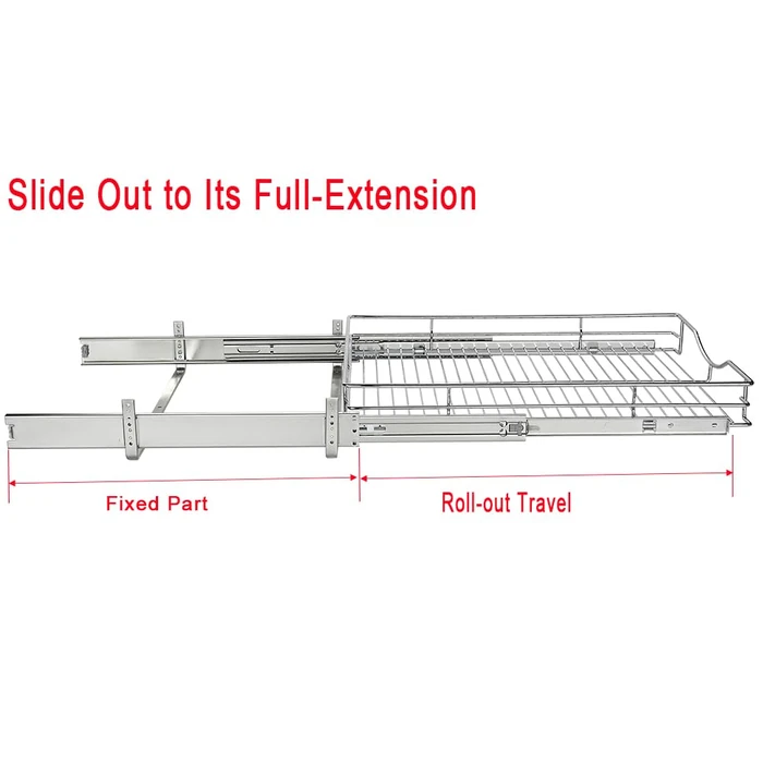 DINDON Pull Out Cabinet Organizer, (20" W x 21" D) Heavy-Duty Metal Sliding Drawer Shelf, Bathroom Under Sink Kitchen Cabinets Organizer and Storage Slide Out Shelves, Chrome, 1 Tier, 2 Pack by DINDON - Image 6