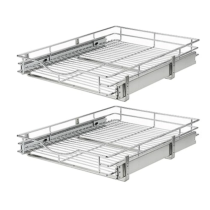 DINDON Pull Out Cabinet Organizer, (20" W x 21" D) Heavy-Duty Metal Sliding Drawer Shelf, Bathroom Under Sink Kitchen Cabinets Organizer and Storage Slide Out Shelves, Chrome, 1 Tier, 2 Pack by DINDON - Image 7