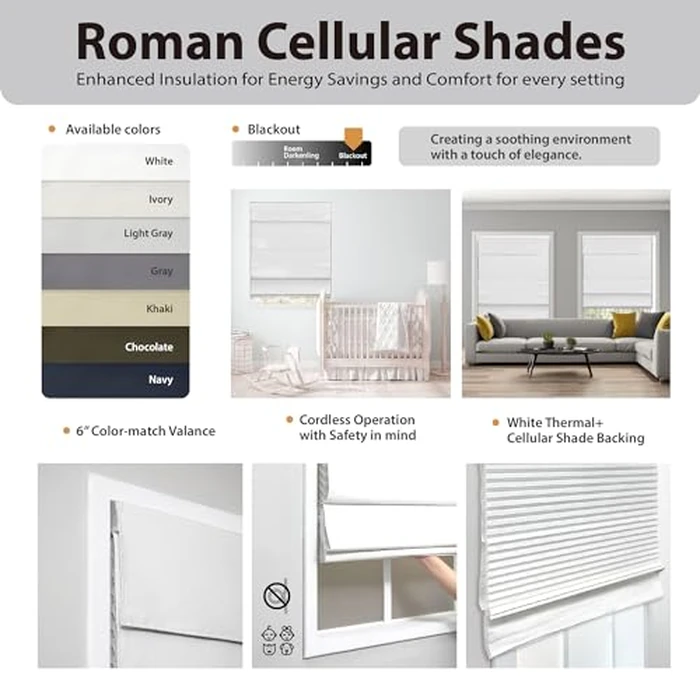 DEZ FURNISHINGS Cordless Blackout Roman Cellular Shade, 33"W x 72"H, Navy by DEZ Furnishings - Image 3
