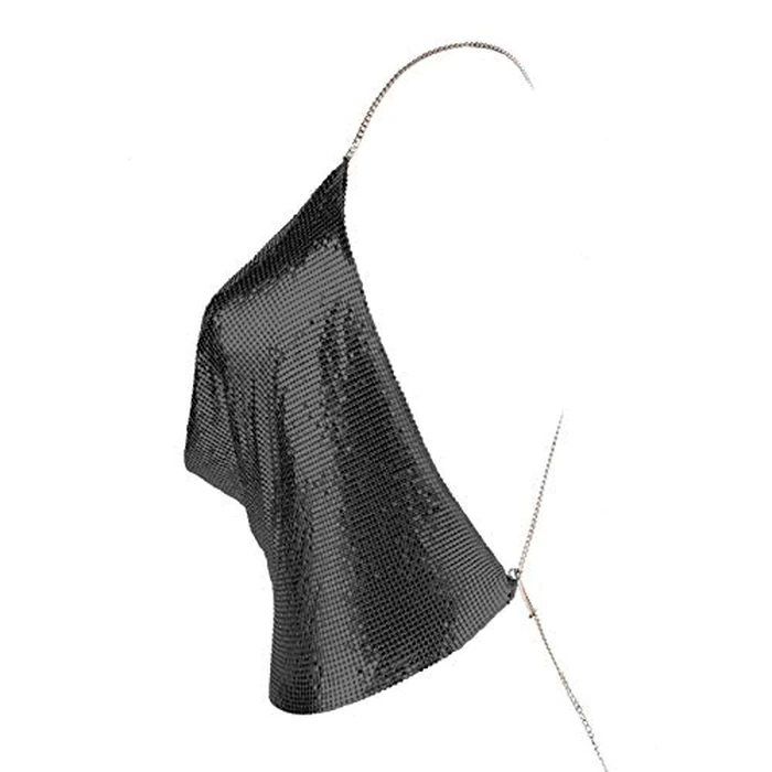 Sparkly Tops for Women, Sexy Body Chain Tops for Women Deep v Crop Top-Black Medium by Luxexy - Image 2