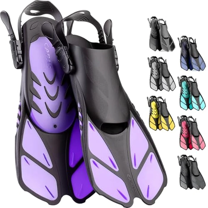 CAPAS Snorkel Fins, Swim Fins Travel Size Short Adjustable for Snorkeling Diving Adult Men Women Kids Open Heel Swimming Flippers (Purple, Kids JR 9-13 S/MD) by CAPAS - Used - Acceptable condition - CA$13.10