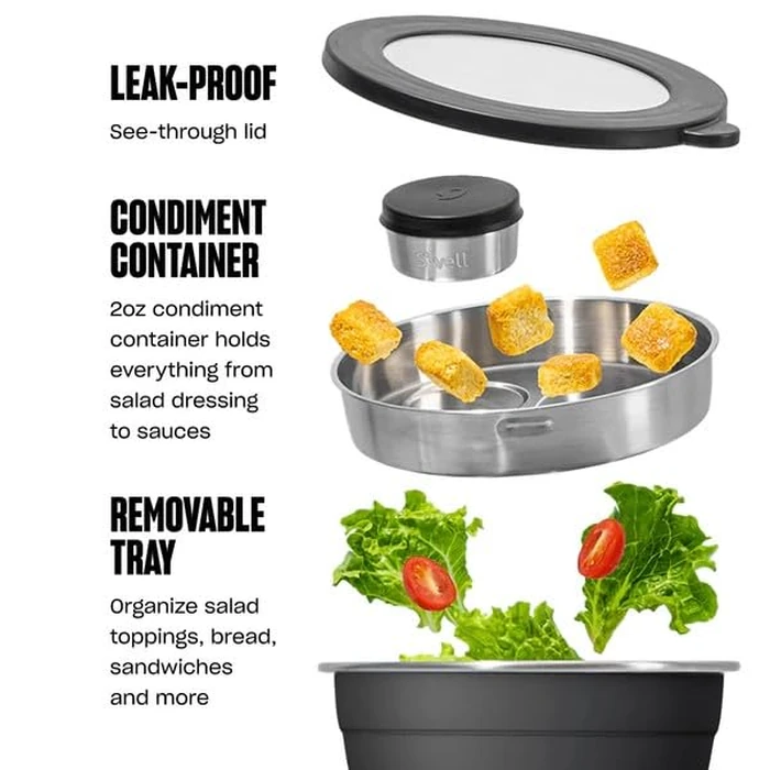 S’Well - Stainless Steel Salad Bowl Kit, Leakproof Lunch Bowl with Removable Tray and 2 oz Mini Canister, Meal Prep Food Container & Dishwasher Safe (64 oz, Mountain Sage) by S'well - Image 5