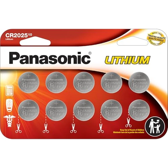 Panasonic CR2025 3.0 Volt Long Lasting Lithium Coin Cell Batteries in Child Resistant, Standards Based Packaging, 10 Count(Pack of 1) by Panasonic - Image 1