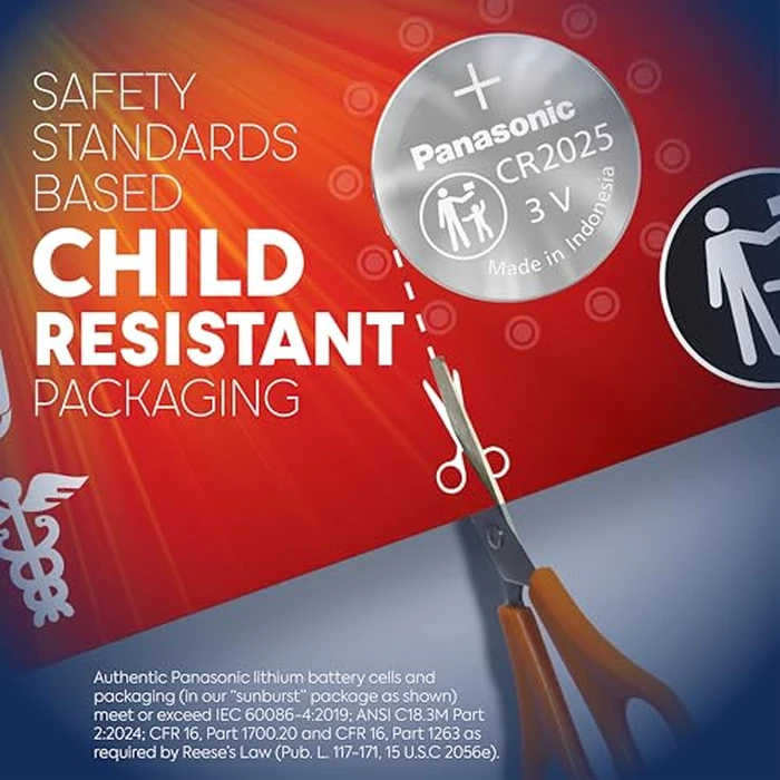 Panasonic CR2025 3.0 Volt Long Lasting Lithium Coin Cell Batteries in Child Resistant, Standards Based Packaging, 10 Count(Pack of 1) by Panasonic - Image 3
