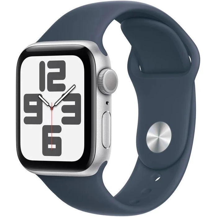 Apple Watch SE 2nd Gen (2022) (GPS) - 32GB - 44mm - Silver Aluminum Case with Storm Blue Rubber Sport Band - Medium/Large Size by Apple - Image 2