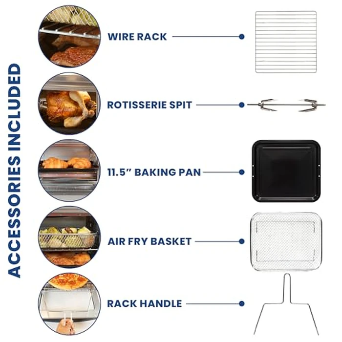 Kenmore Toaster Oven Air Fryer - Fry Chicken, Rotisserie, Bake Bread, Cookie, Pizza Dehydrator Racks Convection Kitchen Appliances 26 Quart Four à friteuse à air Stainless Steel by Koolatron - Image 3