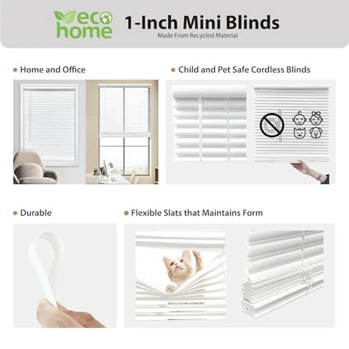 DEZ FURNISHINGS Cordless 1" Mini Blind, 34.5" W x 72" H, Pearl White by DEZ Furnishings - Image 2