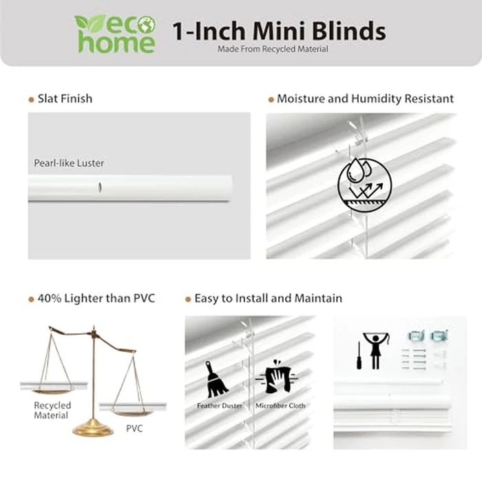 DEZ FURNISHINGS Cordless 1" Mini Blind, 34.5" W x 72" H, Pearl White by DEZ Furnishings - Image 3