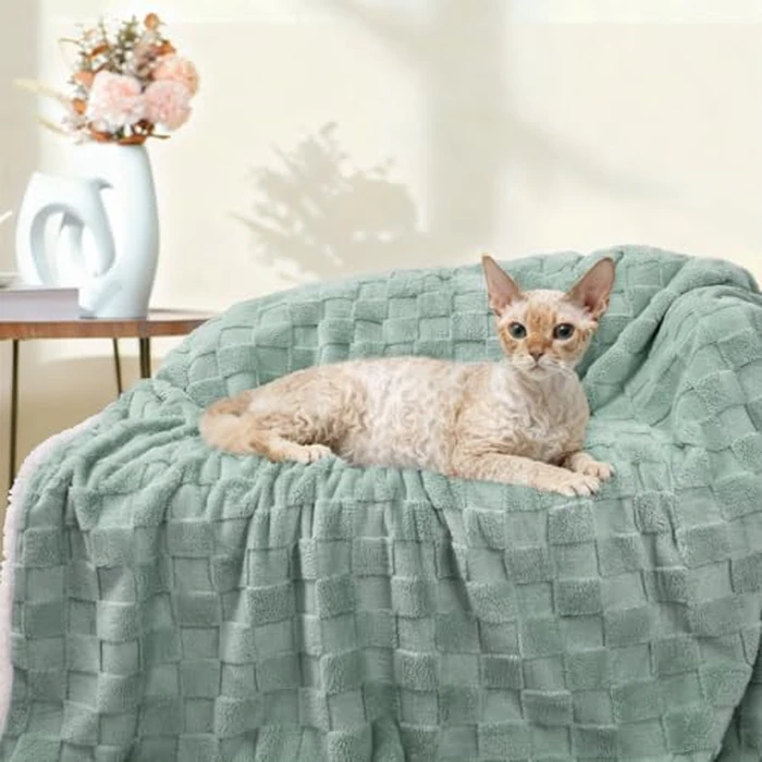 Luciphia Waterproof Dog Blanket, Leakproof Large Pet Blanket for Couch Sofa Bed Furniture Cover Protector, Washable Soft Sherpa Fleece with 3D Jacquard, Cozy Calming Reversible,Sage Green, 85"x57" by Luciphia - Image 6