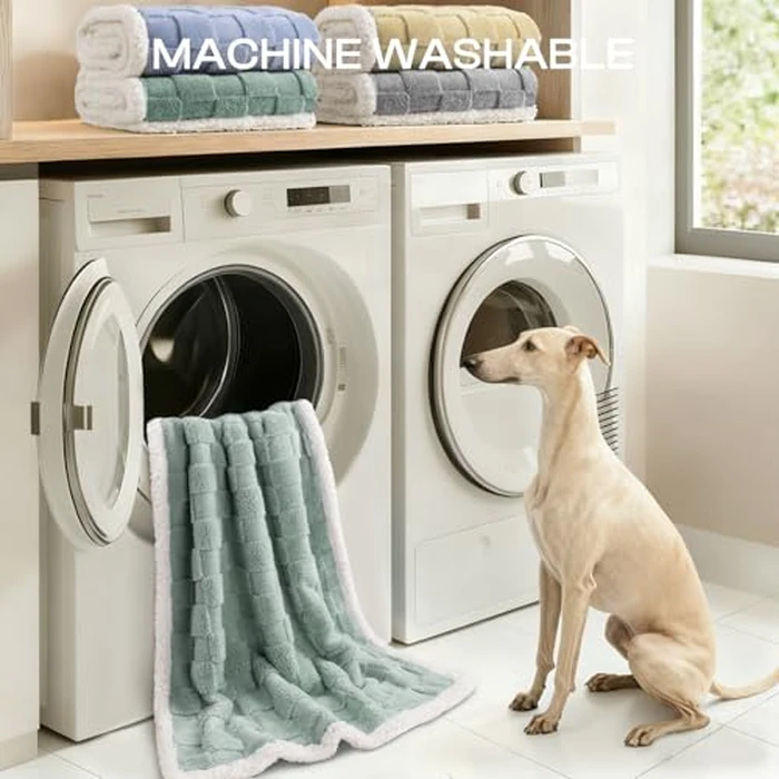 Luciphia Waterproof Dog Blanket, Leakproof Large Pet Blanket for Couch Sofa Bed Furniture Cover Protector, Washable Soft Sherpa Fleece with 3D Jacquard, Cozy Calming Reversible,Sage Green, 85"x57" by Luciphia - Image 7