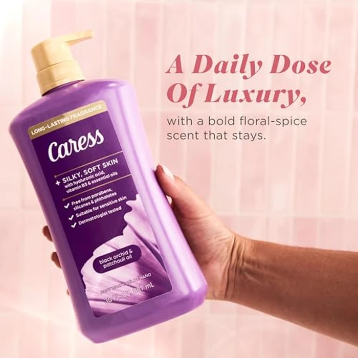 Caress Black Orchid & Patchouli Oil Body Wash with Pump, Hyaluronic Acid & Vitamin B3 for Moisturized, Silky Soft Skin, Long-Lasting Exotic Fragrance, 30 fl oz (4 Pack) by Caress - Image 6