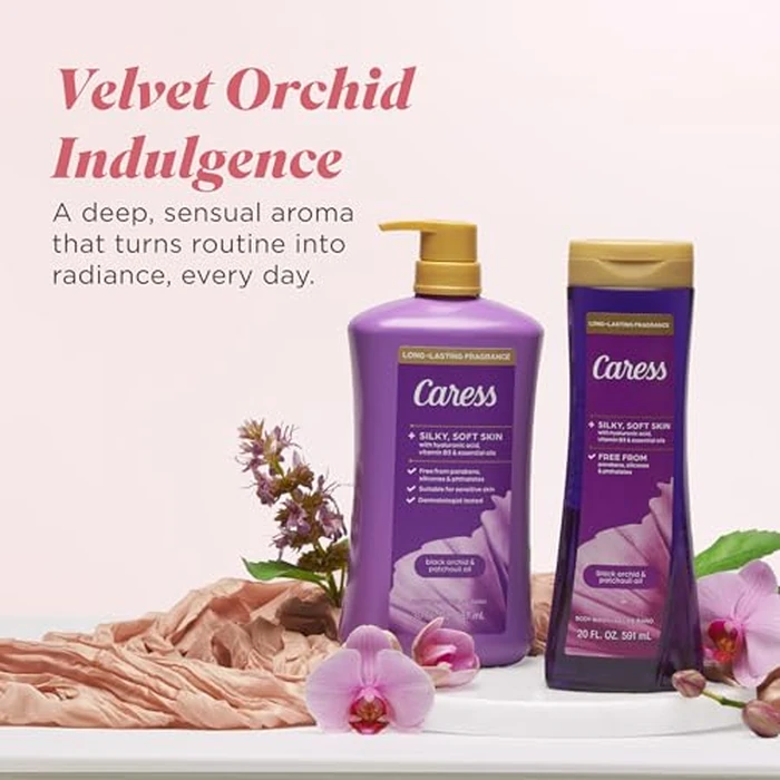Caress Black Orchid & Patchouli Oil Body Wash with Pump, Hyaluronic Acid & Vitamin B3 for Moisturized, Silky Soft Skin, Long-Lasting Exotic Fragrance, 30 fl oz (4 Pack) by Caress - Image 8