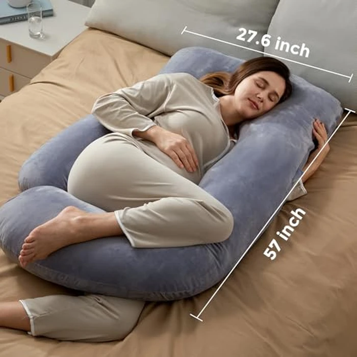 Momcozy Pregnancy Pillows for Sleeping, U Shaped Full Body Maternity Pillow with Removable Cover - Support for Back, Legs, Belly, HIPS for Pregnant Women, 57 Inch Pregnancy Pillow for Women, Grey by Momcozy - Image 3