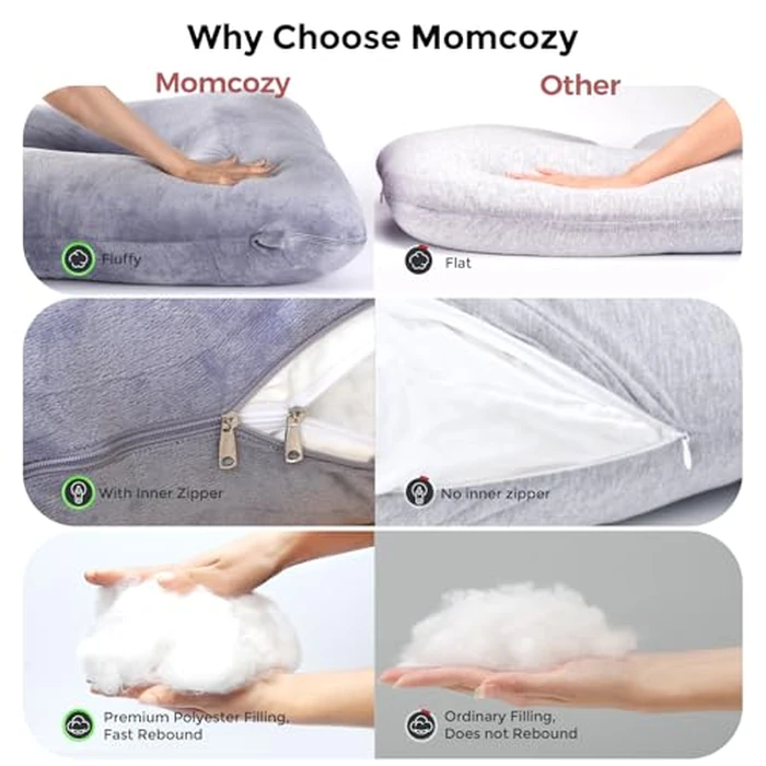 Momcozy Pregnancy Pillows for Sleeping, U Shaped Full Body Maternity Pillow with Removable Cover - Support for Back, Legs, Belly, HIPS for Pregnant Women, 57 Inch Pregnancy Pillow for Women, Grey by Momcozy - Image 7