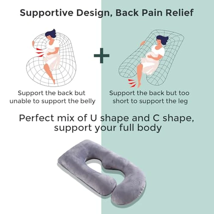 Momcozy Pregnancy Pillows for Sleeping, U Shaped Full Body Maternity Pillow with Removable Cover - Support for Back, Legs, Belly, HIPS for Pregnant Women, 57 Inch Pregnancy Pillow for Women, Grey by Momcozy - Image 8