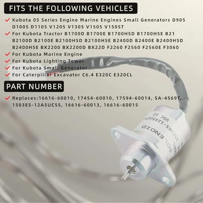 Fuel Shut Off Solenoid 17454-60010 1503ES-12A5UC5S 16616-60010 SA-4569-T Woodward for Kubota D905 D1005 D1105 V1205 V1305 V1505T Engines 12V by KD KISONIED - Image 2