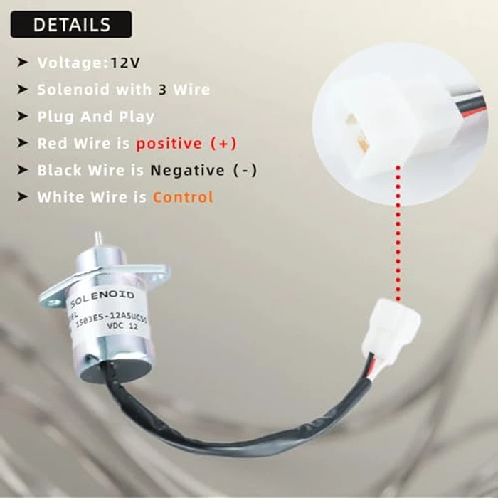 Fuel Shut Off Solenoid 17454-60010 1503ES-12A5UC5S 16616-60010 SA-4569-T Woodward for Kubota D905 D1005 D1105 V1205 V1305 V1505T Engines 12V by KD KISONIED - Image 3