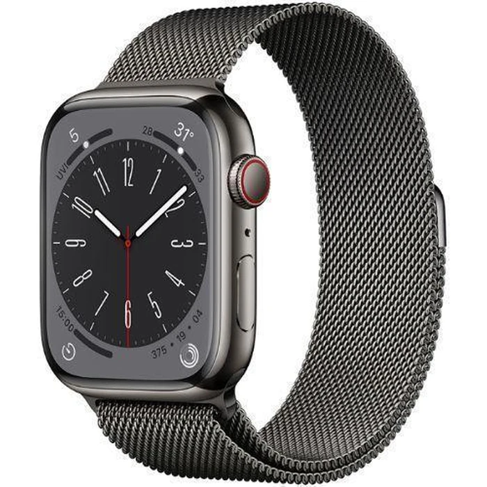 Apple Watch Series 8 (Cellular + GPS) - 32GB - 41mm - Graphite Stainless Steel Case with Graphite Rubber Milanese Loop Band by Apple - Image 2