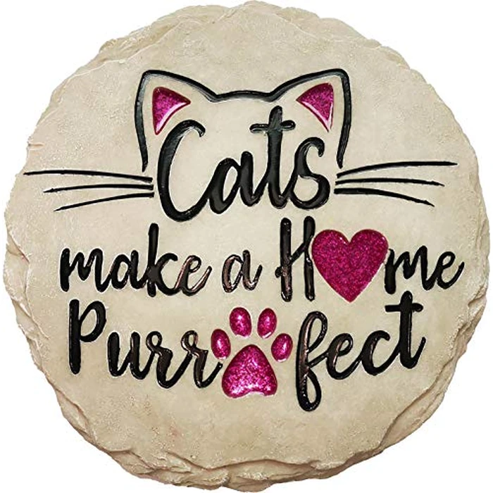 Spoontiques - Garden Décor - Cats Make a Home Purrfect Stepping Stone - Decorative Stone for Garden by Spoontiques - Used - Acceptable condition - CA$19.54