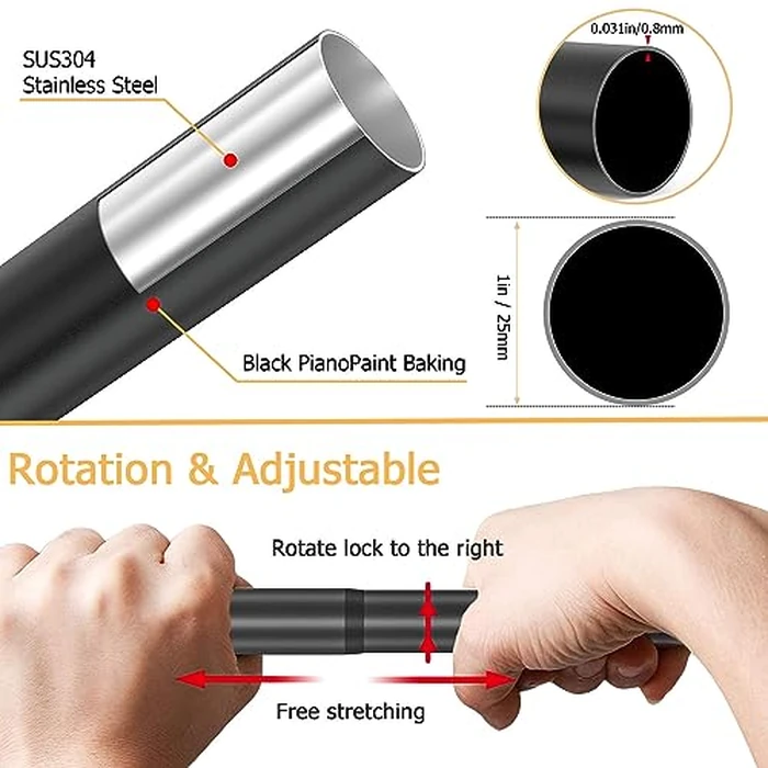 U Shaped Shower Curtain Rod (Both sides: 31.5"-47", Middle: 34.7"-43") Adjustable Genuine 304 Stainless Bathroom Bathtub Shower Curtain Rod Rack with 12 Shower Curtain Rings - Black by Sikaiqi - Image 4