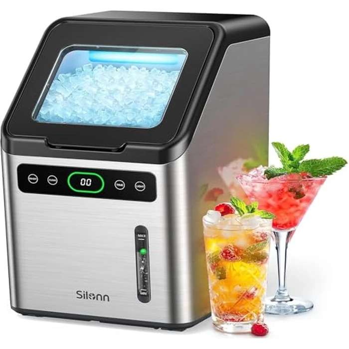 Silonn Countertop Nugget Ice Maker, 44lbs/Day Soft Chewable Pebble Ice, One-Click Self-Cleaning, Compact Ice Machine for Home Kitchen Office Party, Stainless Steel by Silonn - Used - Like New condition - US$136.99