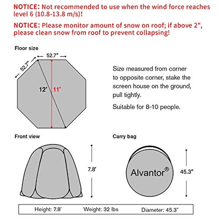 Alvantor Bubble Tent Screen House Room Canopy Gazebos 8-10 Person for Patios, Large Oversize Weather Pod, Premium Greenhouse Instant Pop Up Tent, Cold Protection Beige 12'x12' by Alvantor - Image 3