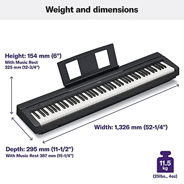 Yamaha 88-Key Weighted Portable Digital Piano Keyboard with Music Rest, Sustain Foot Switch, Built-in Speakers, USB Connectivity, Black (P45B) by Yamaha - Image 2