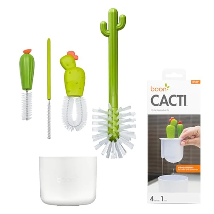 Boon Cacti Bottle Cleaning Brush Set - Includes Bottle Brush, Nipple Brush, Detail Brush, and Straw Brush - Baby Bottle Brush Set for Bottle Drying Rack - Baby Essentials - 4 Count by Boon - Used - Like New condition - US$11.86