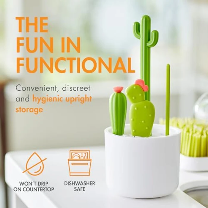 Boon Cacti Bottle Cleaning Brush Set - Includes Bottle Brush, Nipple Brush, Detail Brush, and Straw Brush - Baby Bottle Brush Set for Bottle Drying Rack - Baby Essentials - 4 Count by Boon - Image 2