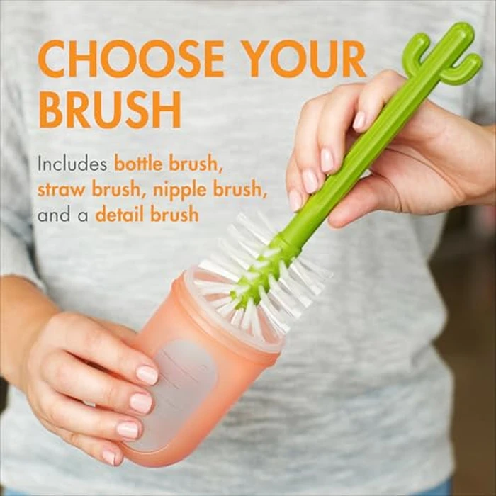 Boon Cacti Bottle Cleaning Brush Set - Includes Bottle Brush, Nipple Brush, Detail Brush, and Straw Brush - Baby Bottle Brush Set for Bottle Drying Rack - Baby Essentials - 4 Count by Boon - Image 3