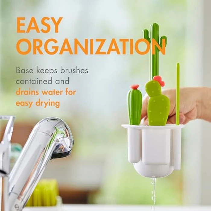 Boon Cacti Bottle Cleaning Brush Set - Includes Bottle Brush, Nipple Brush, Detail Brush, and Straw Brush - Baby Bottle Brush Set for Bottle Drying Rack - Baby Essentials - 4 Count by Boon - Image 6