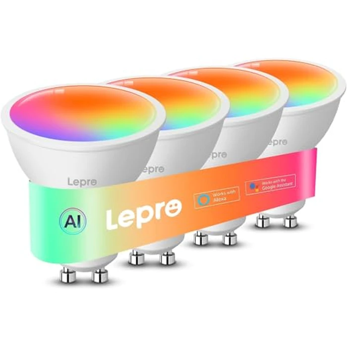 Lepro BG1 GU10 LED Bulbs, Smart Light Bulb RGBCW Dimmable Color Changing, Compatible with Alexa & Google Assistant, AI Voice Control via App, Music Sync, 2.4G WiFi Only, 4 Pack by Lepro - Used - Acceptable condition