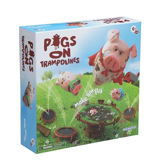 Pigs on Trampolines Board Games - Family Game, Kids Games, Multi-Player, Board Games for Family Night, Preschool Toys, The Muddiest Pig Wins The Game, Hand-Eye-Coordination Game, Ages 6+ by PlayMonster - Used - Very Good condition - US$8.88