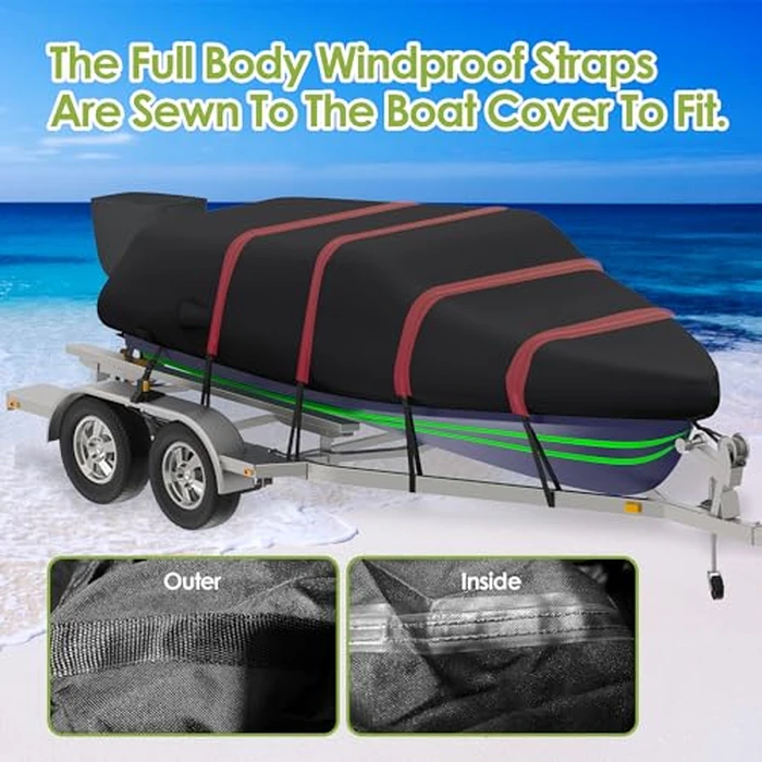 K-Musculo Boat Cover, 16-18.5 ft Heavy Duty 800D Waterproof Boat Cover, Tear UV Resistant with Motor Cover, Fits V-Hull, Tri-Hull(Boat Width 94in, Black) by K-Musculo - Image 4