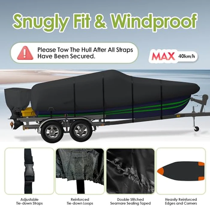 K-Musculo Boat Cover, 16-18.5 ft Heavy Duty 800D Waterproof Boat Cover, Tear UV Resistant with Motor Cover, Fits V-Hull, Tri-Hull(Boat Width 94in, Black) by K-Musculo - Image 5