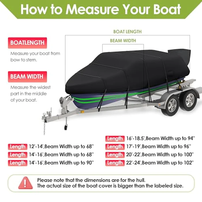K-Musculo Boat Cover, 16-18.5 ft Heavy Duty 800D Waterproof Boat Cover, Tear UV Resistant with Motor Cover, Fits V-Hull, Tri-Hull(Boat Width 94in, Black) by K-Musculo - Image 6