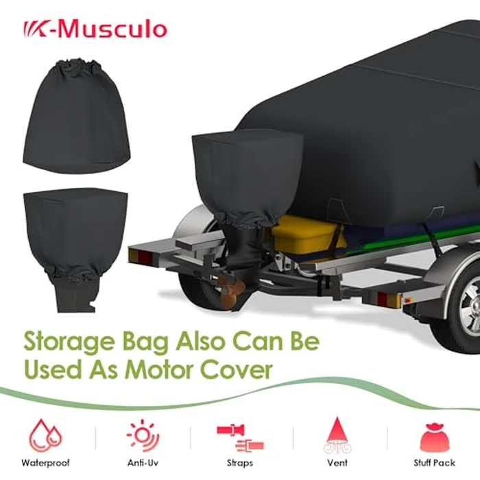 K-Musculo Boat Cover, 16-18.5 ft Heavy Duty 800D Waterproof Boat Cover, Tear UV Resistant with Motor Cover, Fits V-Hull, Tri-Hull(Boat Width 94in, Black) by K-Musculo - Image 7