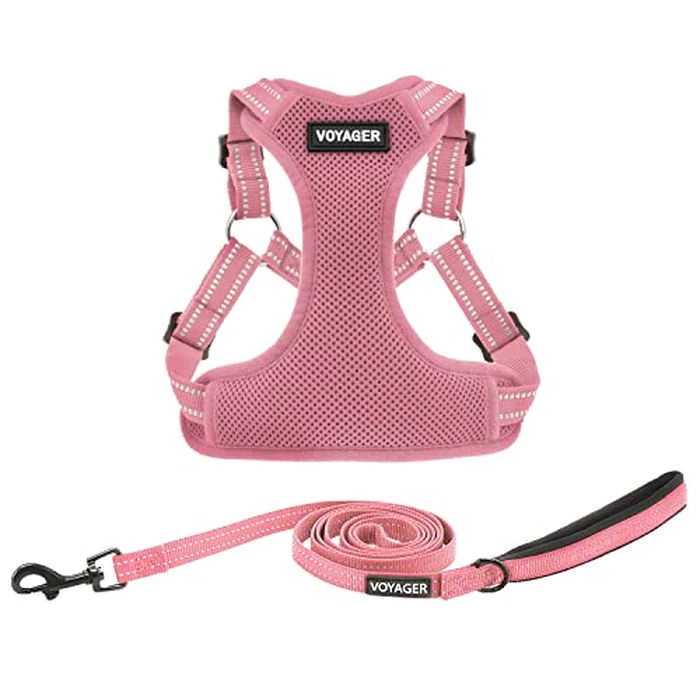 Best Pet Supplies Voyager Adjustable Dog Harness Leash Set with Reflective Stripes for Walking Heavy-Duty Full Body No Pull Vest with Leash D-Ring, Breathable All-Weather - Pink, S by Best Pet Supplies - Used - Like New condition
