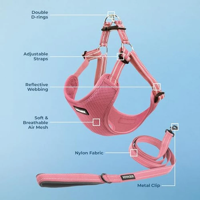 Best Pet Supplies Voyager Adjustable Dog Harness Leash Set with Reflective Stripes for Walking Heavy-Duty Full Body No Pull Vest with Leash D-Ring, Breathable All-Weather - Pink, S by Best Pet Supplies - Image 3