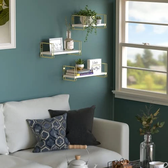 J JACKCUBE DESIGN White Wood Floating Shelves, Set of 3 Wall Mounted Hanging Shelves with Gold Wire Frames for Bedroom. Living Room, Kitchen, Bathroom and Office - MK696C by J JACKCUBE DESIGN - Image 3