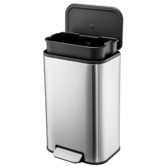 GarveeHome 8 gal Stainless Steel Kitchen Trash Can, 30 L Garbage Can, Step On Rectangular Trash Can with Lid Foot Pedal & Inner Bucket for Kitchen Home Office Living Room by GarveeHome - Used - Acceptable condition - CA$57.19