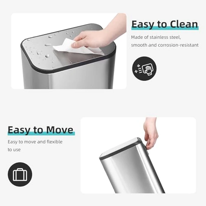 GarveeHome 8 gal Stainless Steel Kitchen Trash Can, 30 L Garbage Can, Step On Rectangular Trash Can with Lid Foot Pedal & Inner Bucket for Kitchen Home Office Living Room by GarveeHome - Image 4
