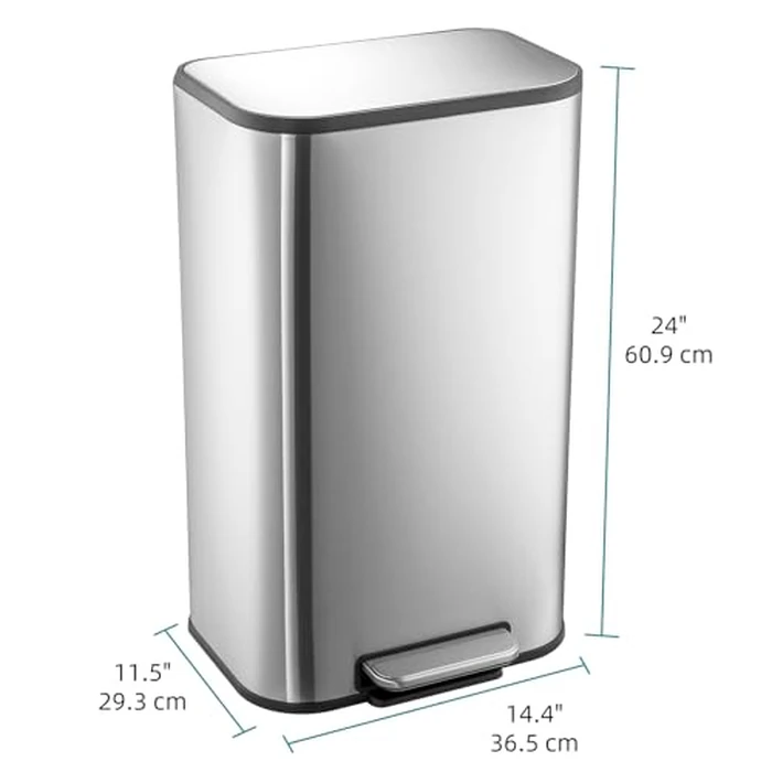 GarveeHome 8 gal Stainless Steel Kitchen Trash Can, 30 L Garbage Can, Step On Rectangular Trash Can with Lid Foot Pedal & Inner Bucket for Kitchen Home Office Living Room by GarveeHome - Image 7
